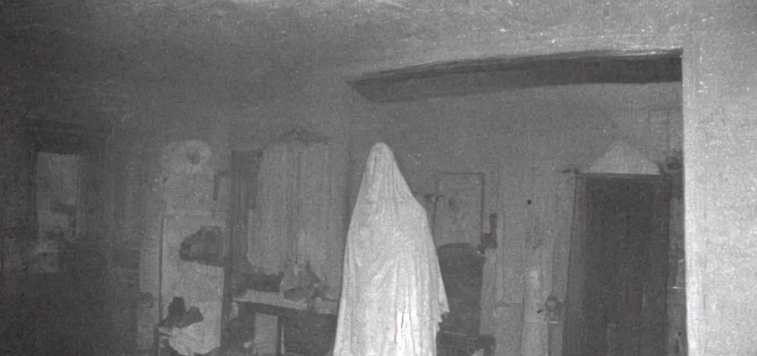 Prompt: real ghost photograph caught in house
