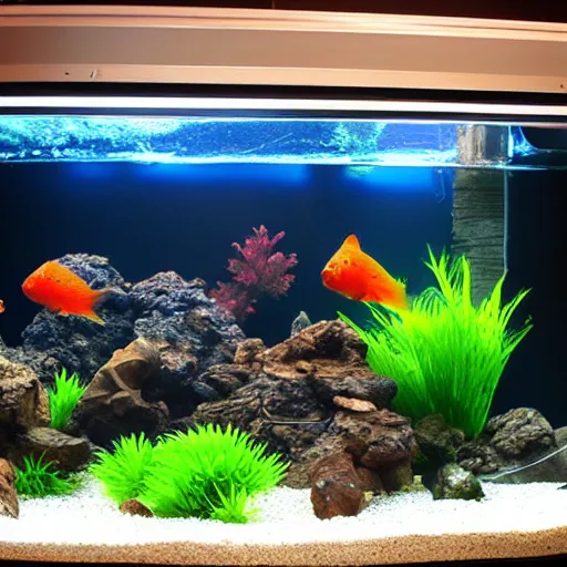 Image similar to fishtank full of lava and fish skeletons, hd