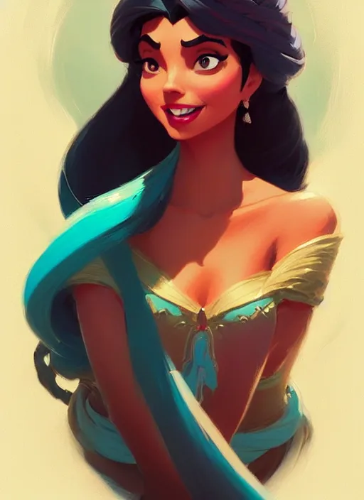 Prompt: highly detailed portrait of disney's princess jasmine, magnificent, photographic realistic background, by atey ghailan, by greg rutkowski, by greg tocchini, by james gilleard, by joe fenton, by kaethe butcher, trending on instagram, award winning details