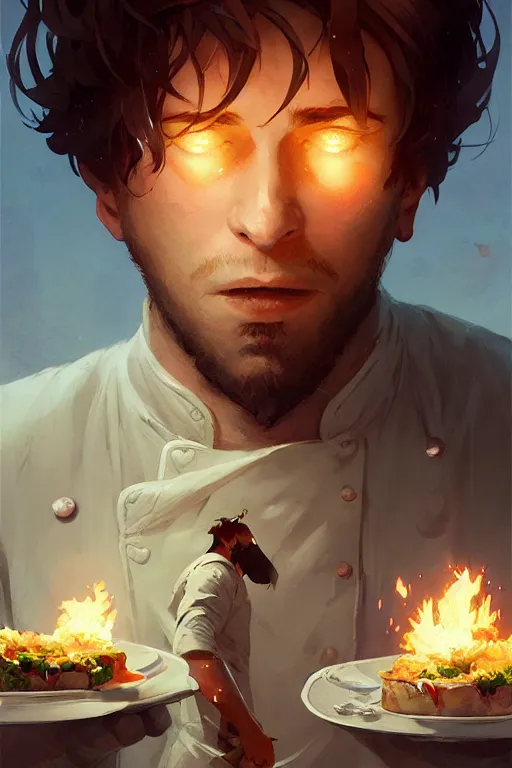 Image similar to a male french chef, the greatest most talented chef in the world. decorated with culinary magic, fantasy art by greg rutkowski, loish, rhads, ferdinand knab, makoto shinkai and lois van baarle, ilya kuvshinov, rossdraws, tom bagshaw, sharp focus, smooth, symmetry