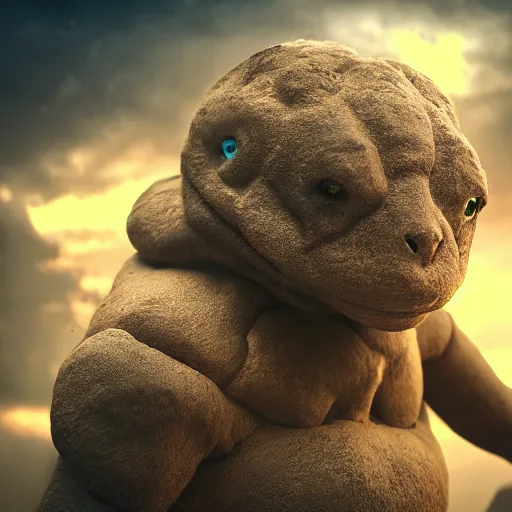 Image similar to photography of a realistic golem animal, ultra detailed, 8 k, cinematic lighting, natural background, trending on artstation, pokemon