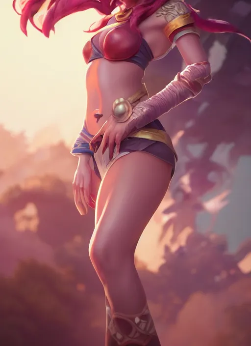 Image similar to taliyah zenra, from league of legends, au naturel, pawg, hyper detailed, digital art, low angle, trending in artstation, cinematic lighting, studio quality smooth render, unreal engine 5 rendered, octane rendered, art style by kristen liu - wong and natalie krim andlera balashova and wlop and samantha mandala