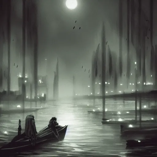 Image similar to river of darkness illustration trending on artstation, moody, atmospheric, dimly lit,