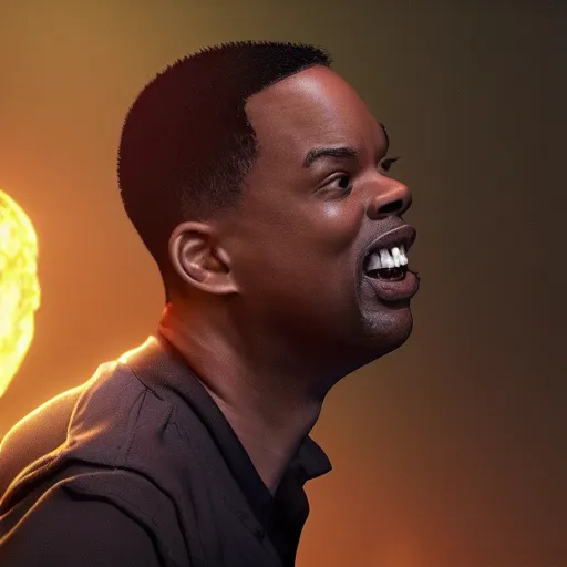 Image similar to chris rock slapping will smith, shadow harsh lights, dramatic scene, hyper detailed, digital art, trending in artstation, cinematic lighting, studio quality, smooth render, unreal engine 5 rendered, octane rendered