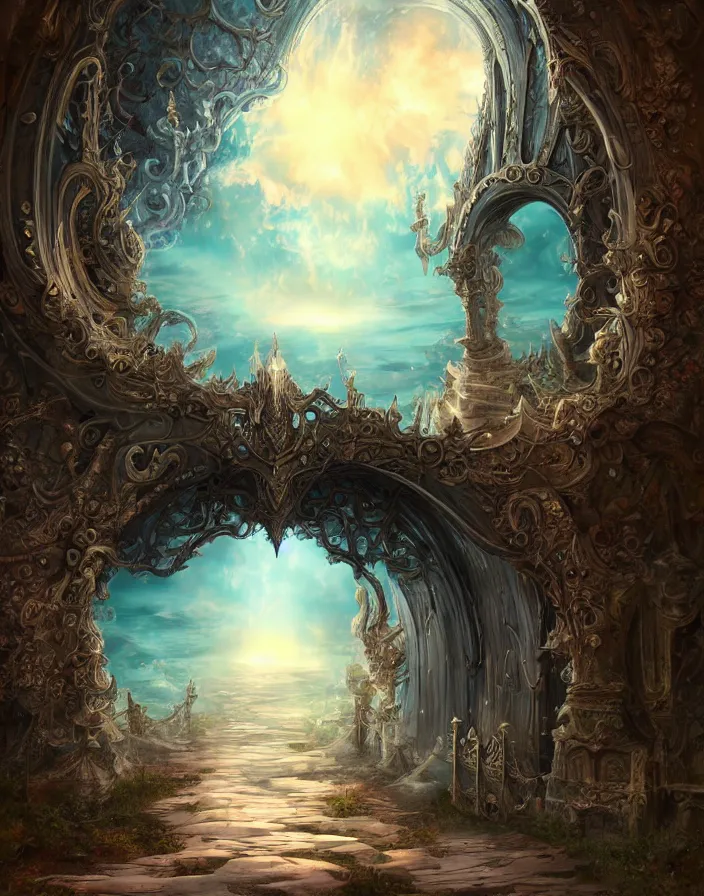 Image similar to the gate to the eternal kingdom of serendipity, fantasy, digital art, hd, detailed.