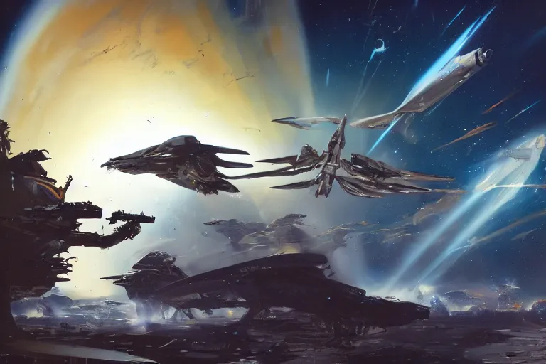 Image similar to a pterodactyl mecha, fighter-jet sized, smooth, john berkey white plastic panels, robotech styling Raymond Swanland and Jessica Rossier nebula like clouds in space background near a ringed gas giant, distant explosions and spaghetti-like missile rocket exhaust trails by cinematic lighting, hyper detailed hyper detailed, 8k, ultra realistic, cinematic lighting, ultra wide 35mm lens