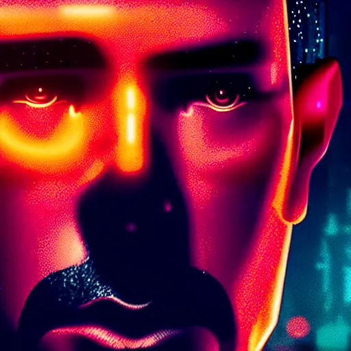 Image similar to a still from the movie bladerunner 2 0 4 9 depicting a close up of a focused futuristic robot's face as it works. cinematic lighting,