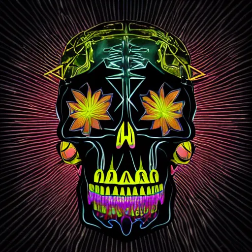 Prompt: album cover of a electronic group, skull head, album cover art, album cover