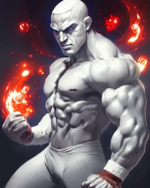 Prompt: gigachad luigi bodybuilder fighting like street fighter in a white suit, fantasy character portrait, ultra realistic, anime key visual, full body concept art, intricate details, highly detailed by greg rutkowski, ilya kuvshinov, gaston bussiere, craig mullins, simon bisley