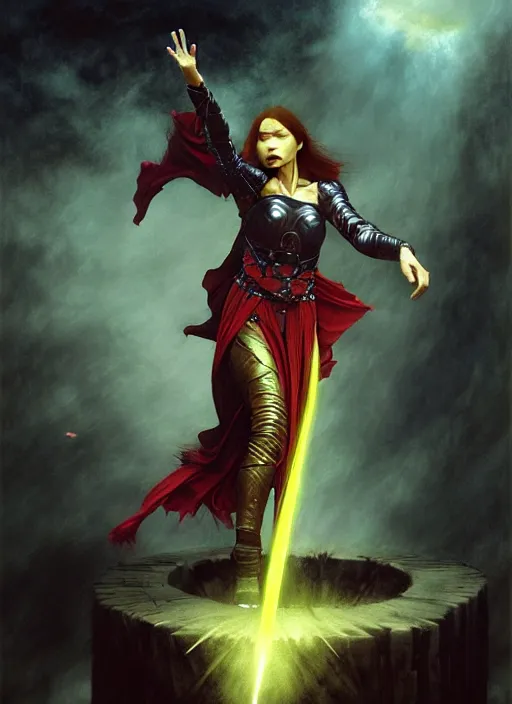 Image similar to wizard casting magic missile, full body, hyper realistic, extremely detailed, dnd character art portrait, dark fantasy art, intricate fantasy painting, dramatic lighting, vivid colors, deviantart, artstation, by edgar maxence and caravaggio and michael whelan and delacroix.