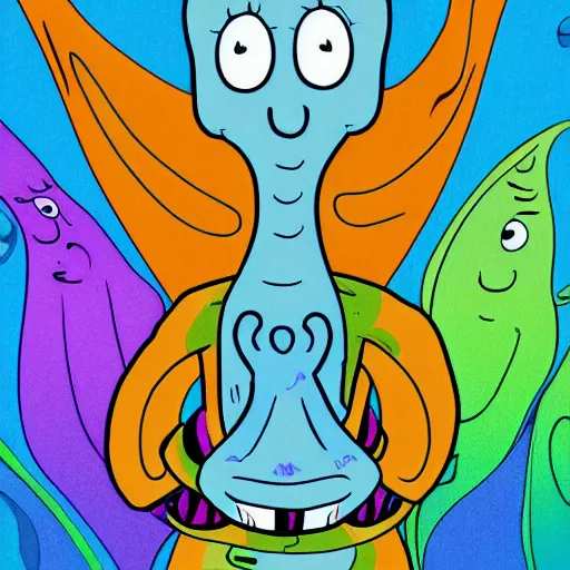 Image similar to handsome squidward, vivid colors, male, detailed