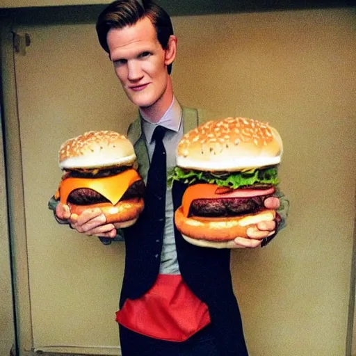 Prompt: matt smith as a burger man