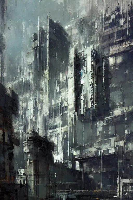 Image similar to Brutalist Arcology, painted by Jeremy Mann.