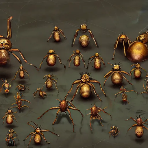 Image similar to a procession of spiders, various sizes and colors, inspired by chu teh - chun, 4 k photorealism, trending on artstation, 4 k quality