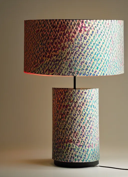 Image similar to A large lamp with fabric lampshade designed by Petros Afshar