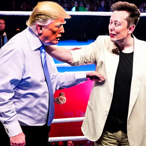 Prompt: trump and elon musk in a boxing ring