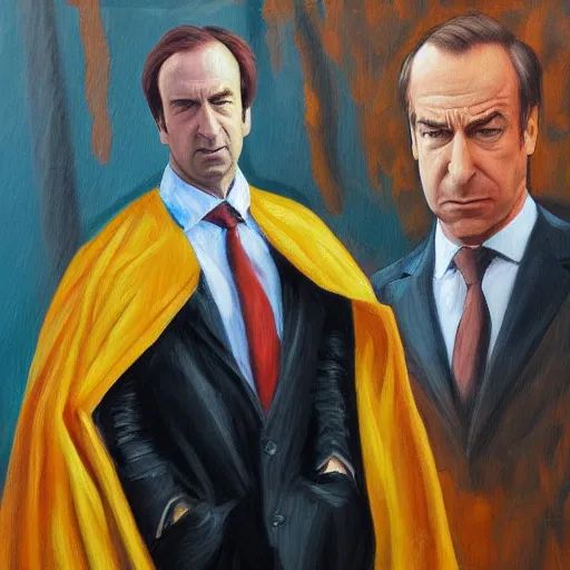 Image similar to oil painting of saul goodman going super sayian