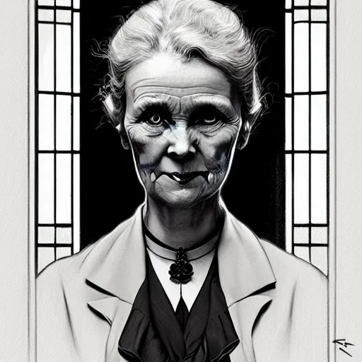 Image similar to symmetry!! portrait of marie curie in prey in the world of edward hopper, horror, fashion, dark!! intricate, elegant, highly detailed, digital painting, artstation, concept art, smooth, sharp focus, illustration, art by artgerm and greg rutkowski and alphonse mucha