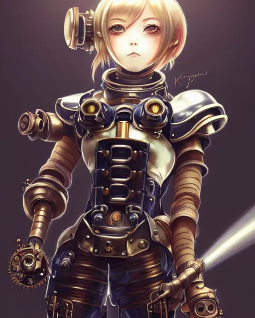 Image similar to portrait Anime Girl in mechanical armor steampunk cute-fine-face, pretty face, realistic shaded Perfect face, fine details. Anime. Bioshock steampunk realistic shaded lighting by katsuhiro otomo ghost-in-the-shell, magali villeneuve, artgerm, rutkowski Jeremy Lipkin and Giuseppe Dangelico Pino and Michael Garmash and Rob Rey