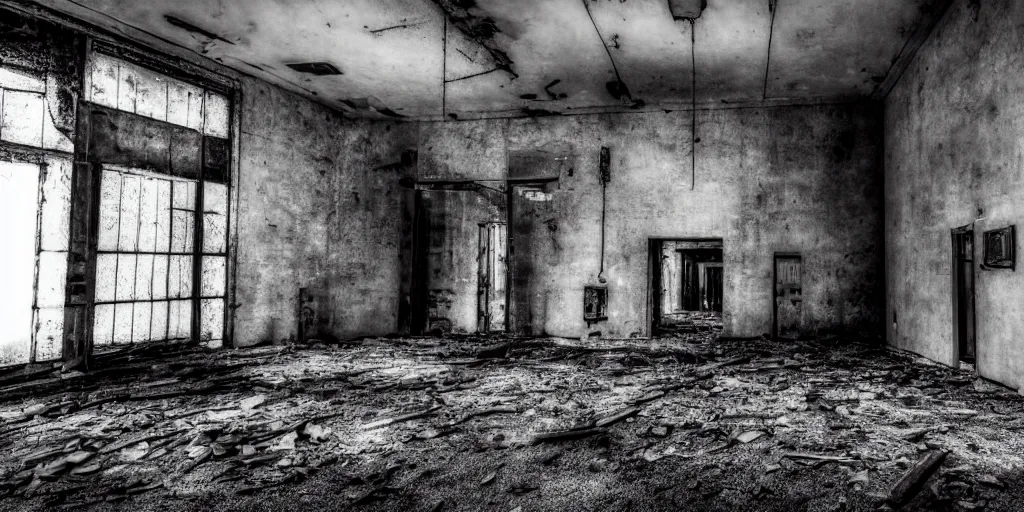 Prompt: abandoned prison with ghosts, security camera, black and white, real