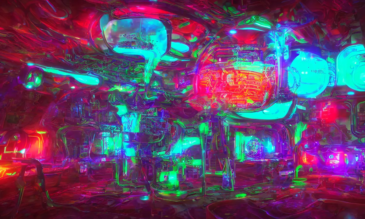 Image similar to psilocybin machine, photorealistic, psychedelic, futuristic, neon 8 k /