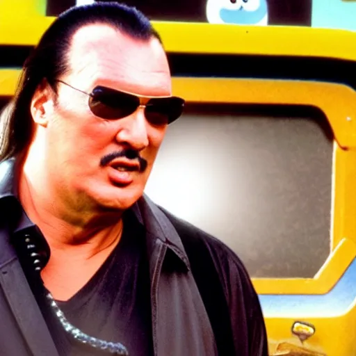 Prompt: steven seagal as thomas the tank engine