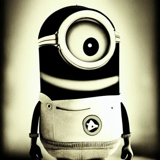 Image similar to old creepy black and white photograph of a minion