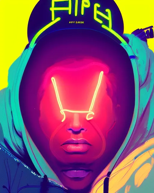 Image similar to edm art, pop art, hyper - realistic detailed portrait of a man in a hoodie, with neon visor, by atey ghailan, by greg rutkowski, by greg tocchini, by james gilleard, by joe fenton, by kaethe butcher, sharp focus