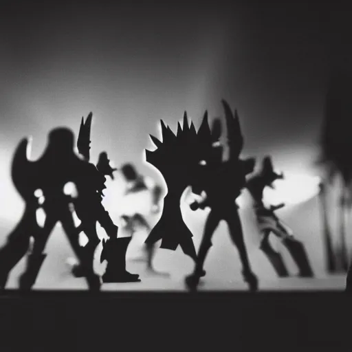 Image similar to a 2 8 mm macro photo of league of legends in silhouette in the 1 9 7 0 s, bokeh, canon 5 0 mm, cinematic lighting, dramatic, film, photography, golden hour, depth of field, award - winning, 3 5 mm film grain, low angle