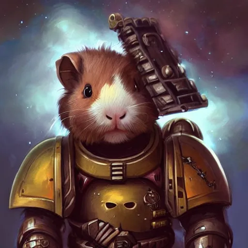 Image similar to cute little anthropomorphic Guinea Pig Space Marine, tiny, small, short, Space marine, cute and adorable, pretty, beautiful, DnD character art portrait, matte fantasy painting, DeviantArt Artstation, by Jason Felix by Steve Argyle by Tyler Jacobson by Peter Mohrbacher, cinema