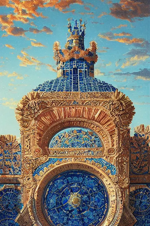 Image similar to glorious painted tower of the sun and stars by Sylvain Sarrailh and Ludwig Deutsch and Rudolf Ernst, dramatic cinematic lighting , beautiful colorful tilework, ornate architecture, smooth, sharp focus, extremely detailed