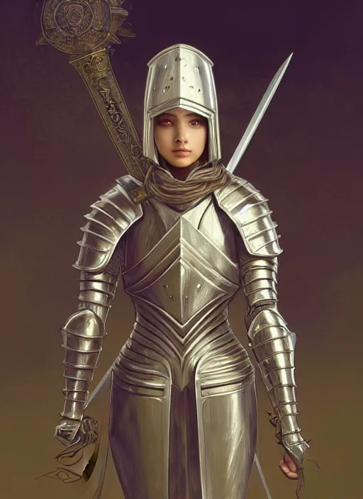 Image similar to esoteric knight in armor with sword!! murky lighting, wind blowing, bust portrait, fairytale, physical mental perfection, 3 / 4 camera angle! intricate, romanticism, highly detailed, biblical divine holy perfection!! digital painting, artstation, concept art, smooth, sharp focus, by artgerm and greg rutkowski and alphonse mucha