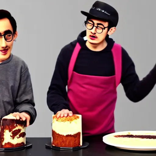 Image similar to a filthy frank and g-man is making human cake, photorealistic, 4K, HD, 24K