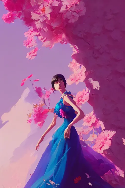 Image similar to elegant, beautiful woman in colourful clothing, ultrafine illustrated, ultradetailed flowery environment, by conrat roset, makoto shinkai, craig mullins, alphonse murac, detailed artwork, extremely detailed and high quality, global illumination, octane render, digital art trending on artstation