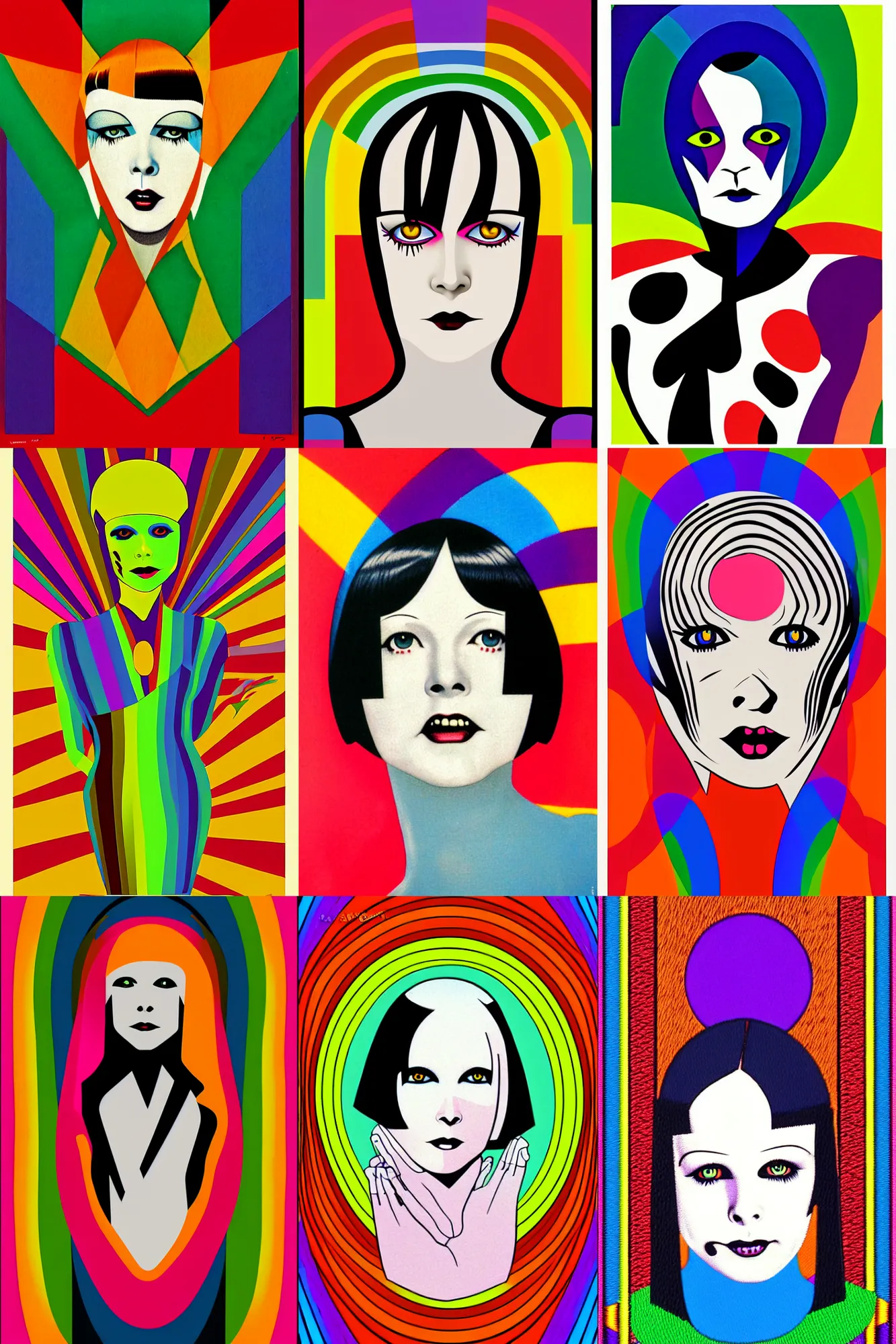 Prompt: vector patch logo of mary louise brooks as a zombie, ross tan, op art, rainbow, 1 9 2 0 s, art deco