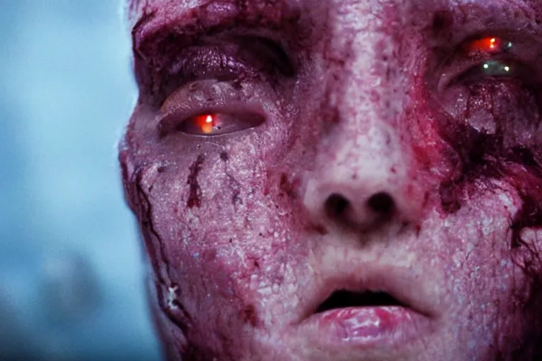 Image similar to VFX movie closeup portrait of a futuristic inhuman monster in underground cave by Emmanuel Lubezki