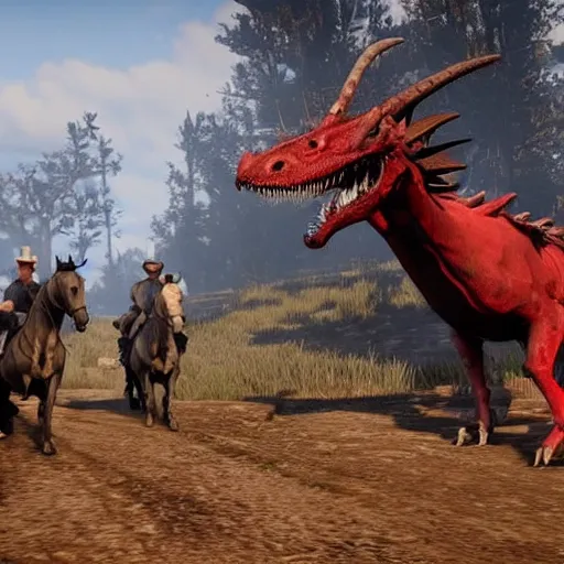 Prompt: Dragons in Red Dead Redemption 2