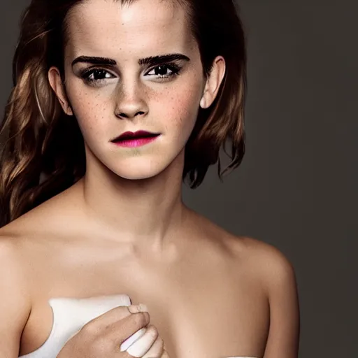 Image similar to A photograph of Emma Watson as a man. Gender switched. Studio lighting