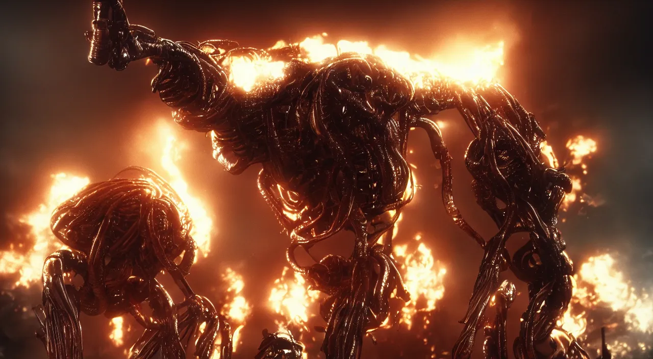 Image similar to the terminator ( 1 9 8 4 ), the thing ( 1 9 8 2 ), alien ( 1 9 7 9 ), predator ( 1 9 8 7 ), unreal engine, octane render, cycles render, trending on artstation, hd