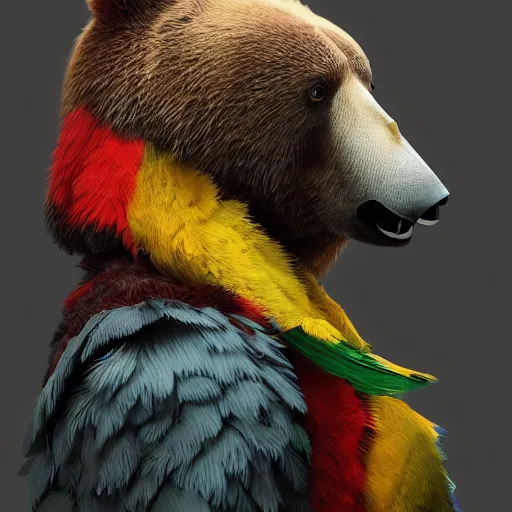 Prompt: a bear with the head of a parrot, monster, concept art, octane render, 8k, trending on cgsociety