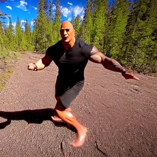 Prompt: dwayne the rock Johnson dancing trail cam