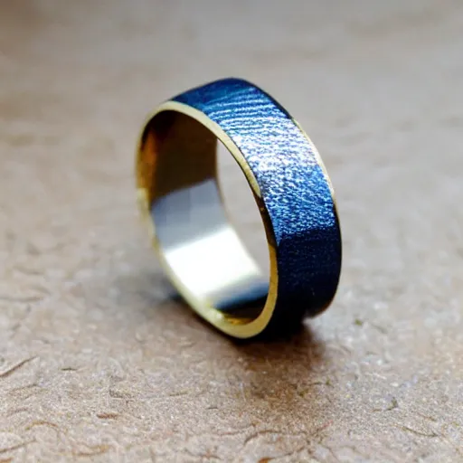 Image similar to gold very thin wedding ring with ripple texture blue prints, black and white