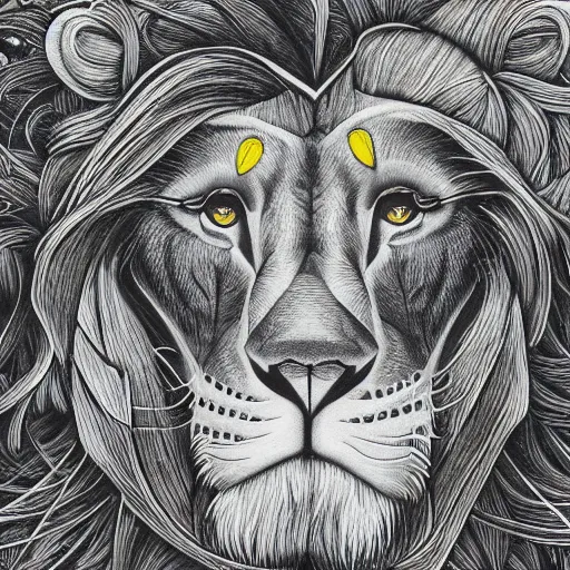 Image similar to a philosophical lion, an ultrafine detailed painting by james jean, high contrast greyscale, behance contest winner, vanitas, angular, altermodern