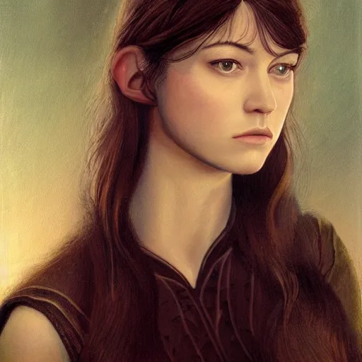 Prompt: a masterpiece portrait photo of a beautiful young woman who looks like an elvish mary elizabeth winstead, symmetrical face