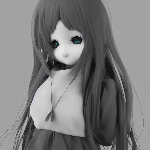 Prompt: cute fumo plush of a girl who controls the flow of time, black and white, vray render