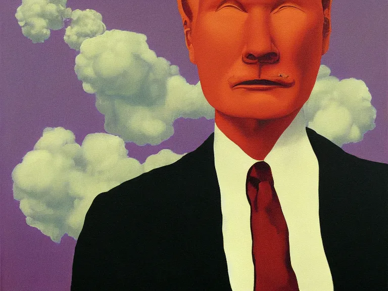 Image similar to Late Night with Conan O'Brien painting by rene magritte, high detail, high resolution