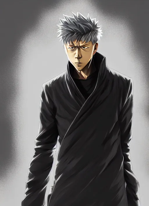 Prompt: handsome gojo from jujutsu kaisen, half body shot, path traced, highly detailed, high quality, digital painting, alena aenami, lilia alvarado, shinji aramaki, karol bak, alphonse mucha, tom bagshaw