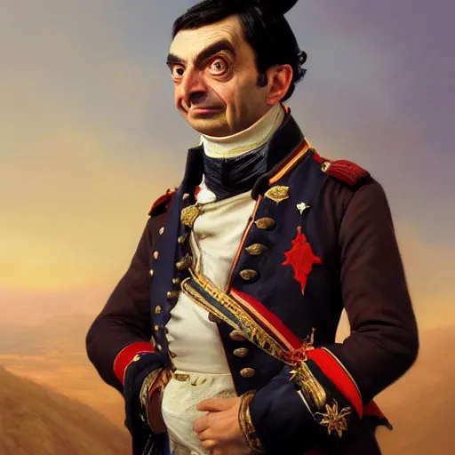 Image similar to a portrait of Mr Bean as Napoléon Bonaparte, detailed, centered, digital painting, artstation, concept art, donato giancola, WLOP, Boris Vallejo, Breathtaking, 8k resolution, extremely detailed, beautiful, establishing shot, artistic, hyperrealistic, octane render