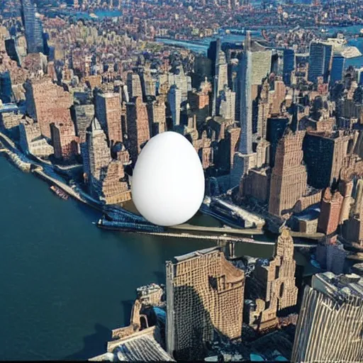 Image similar to photo of giant egg floating over New York City, aerial view