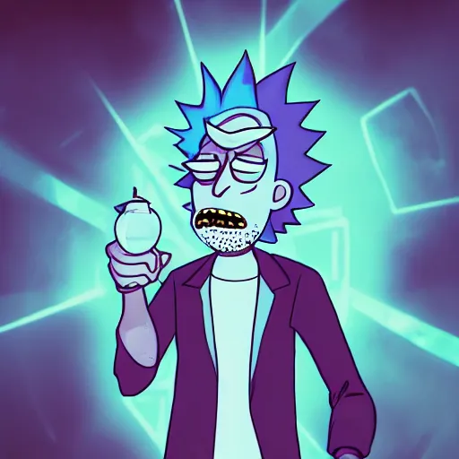 Image similar to portrait art of rick sanchez, ( ( ( ( ( rick and morty ) ) ) ) ), lab coat and tee shirt, lens flare, atmosphere, glow, detailed, intricate, full of colour, cinematic lighting, 4 k, hyperrealistic, focused, extreme details, cinematic, masterpiece